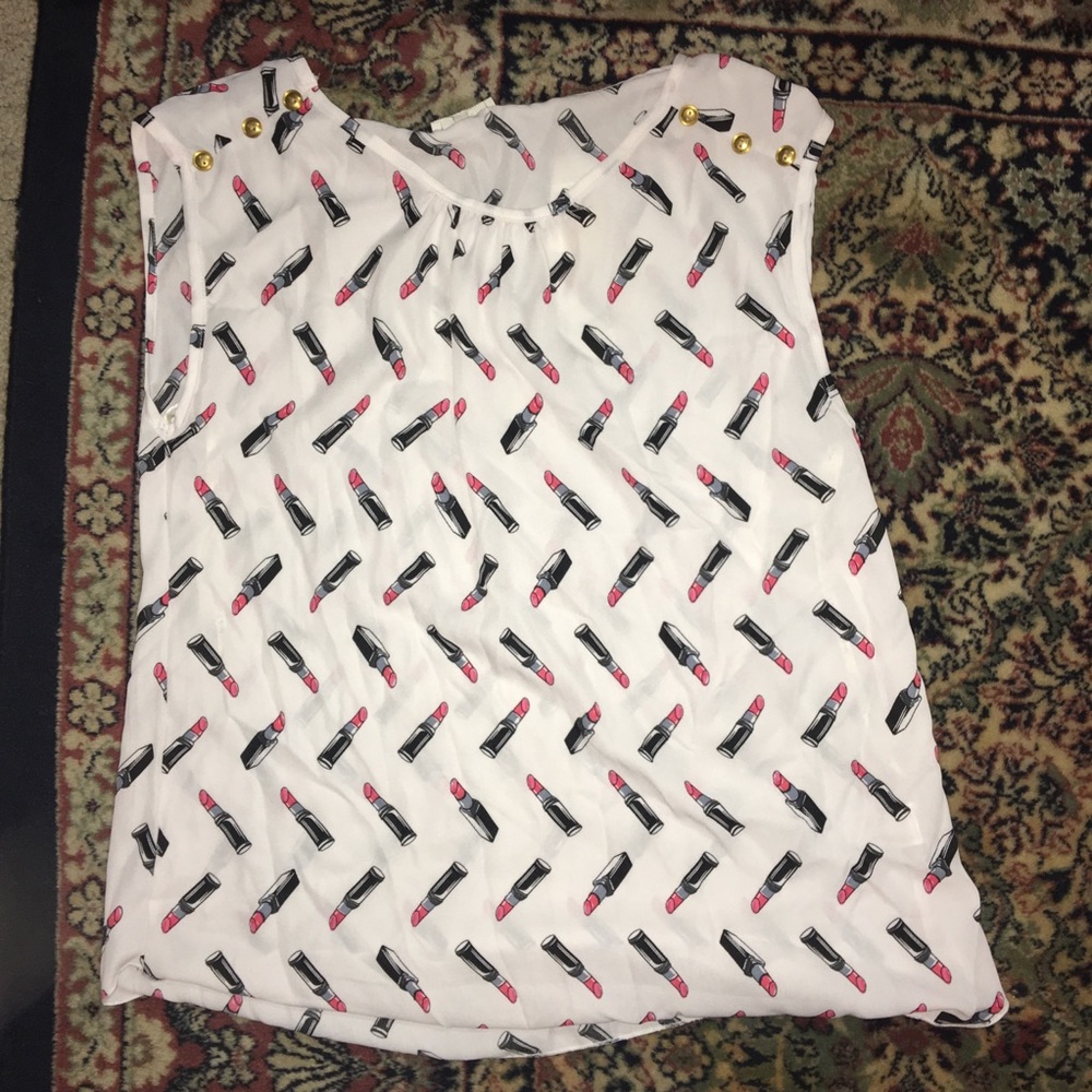 Red lipstick pattern sleeveless blouse Juniors XL
